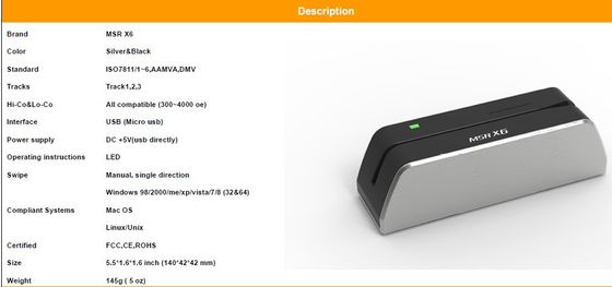 5.5*1.6*1.6인치 MSR-X6 마그네틱 스트라이프 스마트 USB 카드 리더 작사 다른 타입